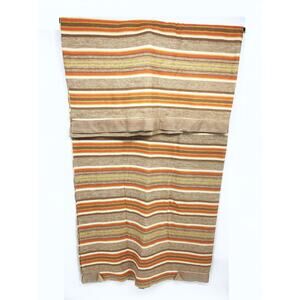 Vintage Brown Orange Blanket Multicolor Striped 74" x 88" DEFECT